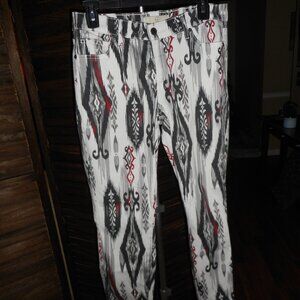 Cookie Johnson White jeans with Southwestern Aztec print, size 28 waist